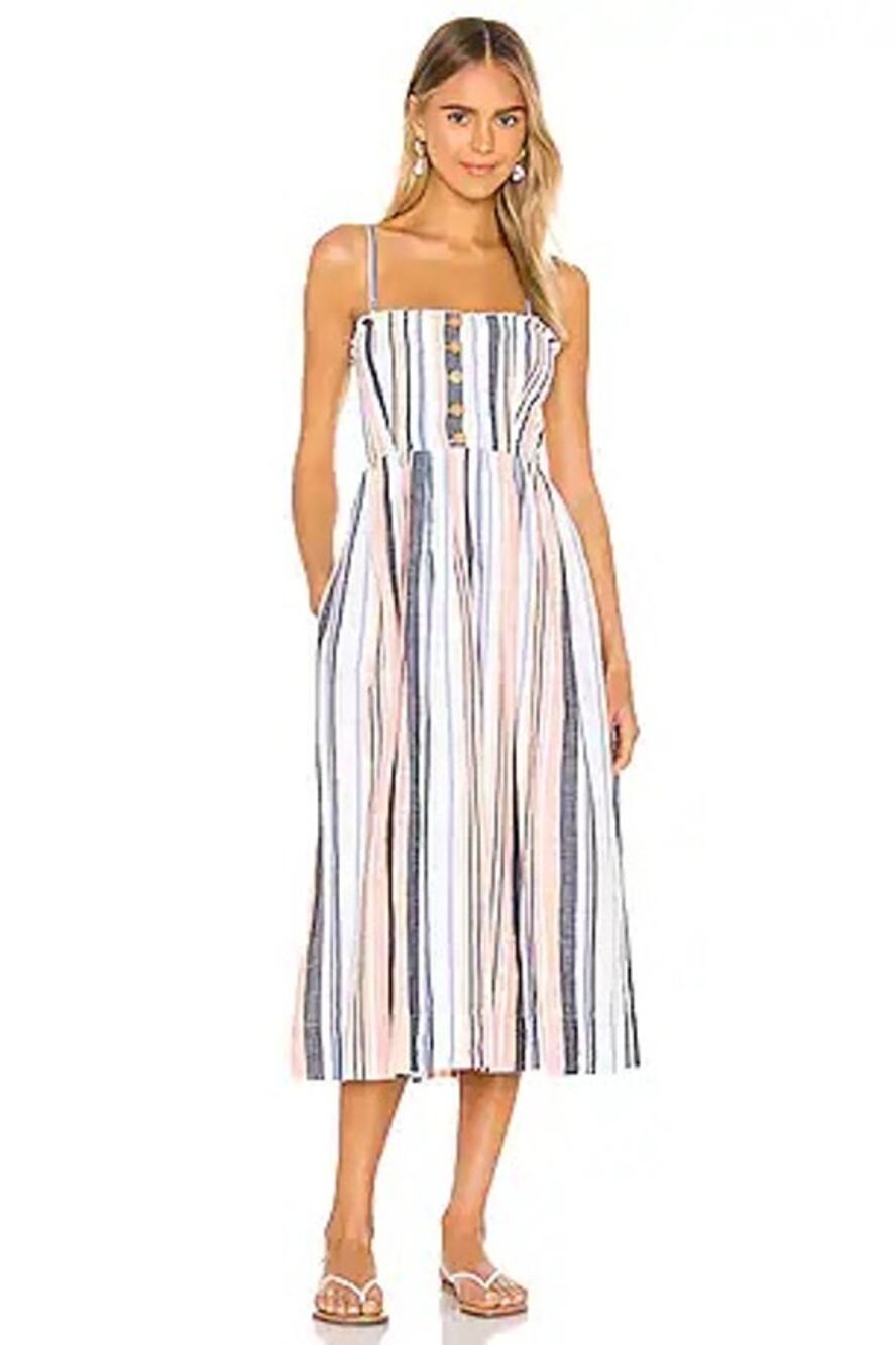 Free People Striped Lilah Fit 7 Flare Tube Midi Dress Women's S Coastal Boho